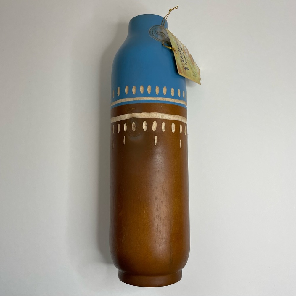 Thailand Wood Carved and Craftsman Painted Vase 14”